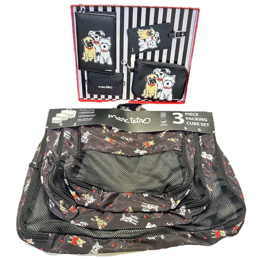 NEW Marc Tetro Dog Print Travel Accessory Set & Packing Cubes (set of 3) NWT